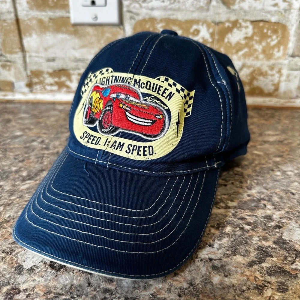 Disney Cars Hat Boys OS Navy Blue Good Lightning McQueen Speed I Am Speed Cap